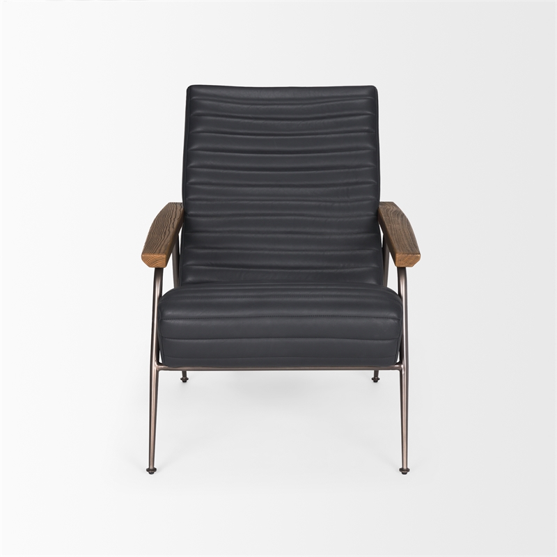 Pemberly Row Black Leather with Black Metal Frame Accent Chair