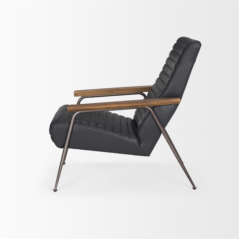 Pemberly Row Black Leather with Black Metal Frame Accent Chair