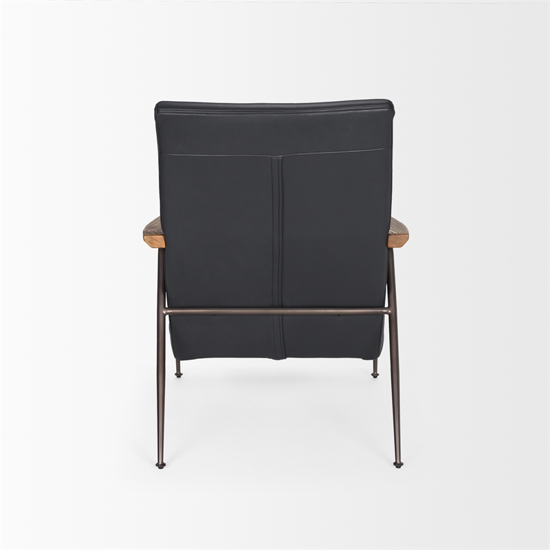 Pemberly Row Black Leather with Black Metal Frame Accent Chair
