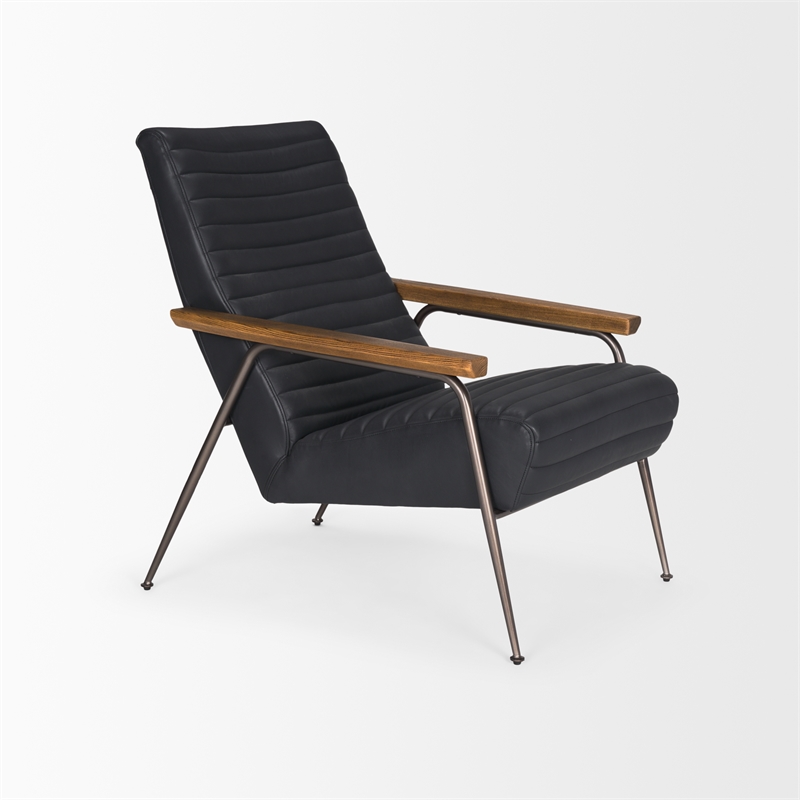 Pemberly Row Black Leather with Black Metal Frame Accent Chair