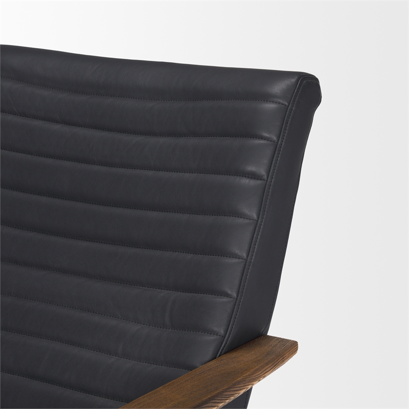 Pemberly Row Black Leather with Black Metal Frame Accent Chair