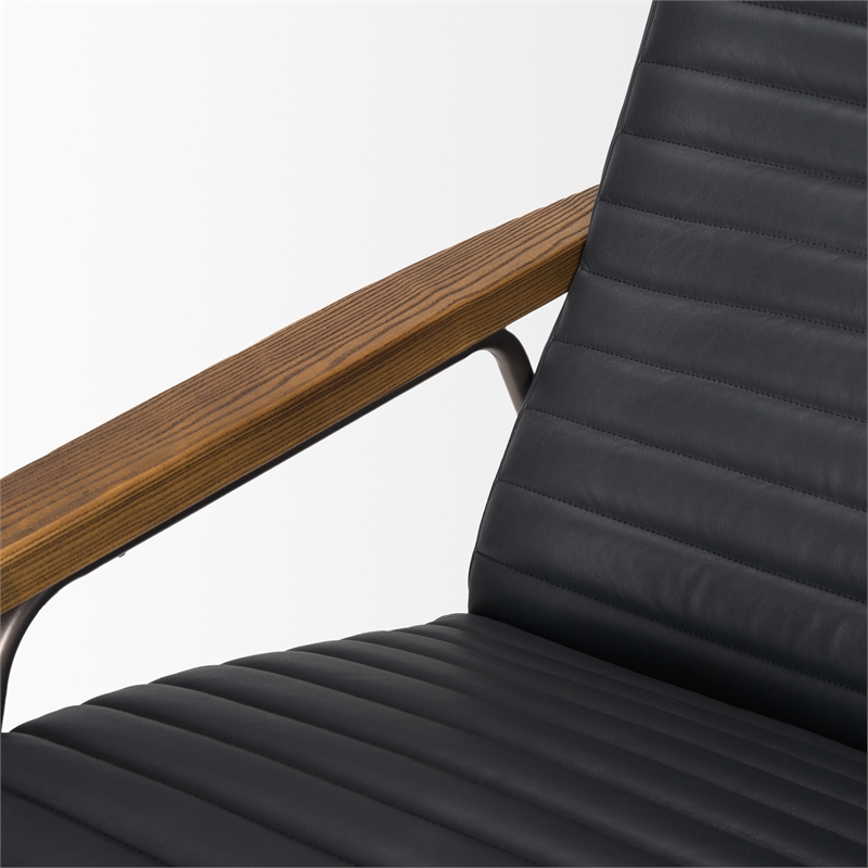 Pemberly Row Black Leather with Black Metal Frame Accent Chair