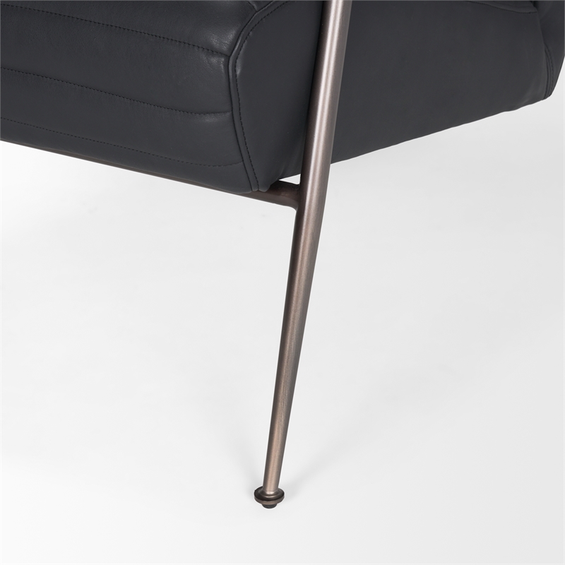 Pemberly Row Black Leather with Black Metal Frame Accent Chair