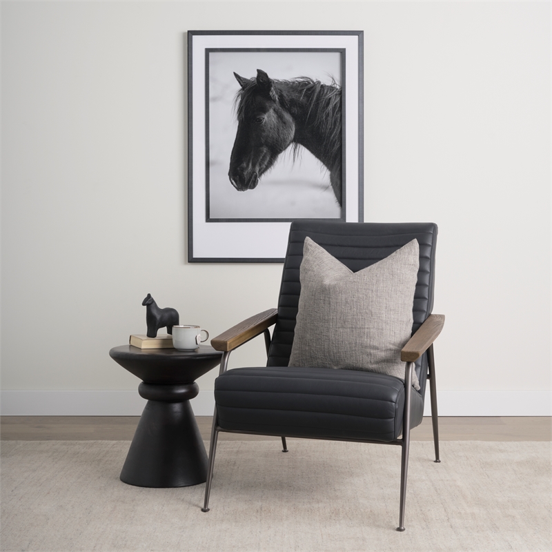Pemberly Row Black Leather with Black Metal Frame Accent Chair