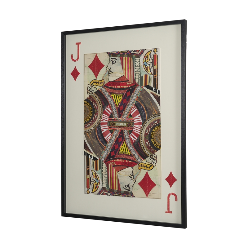 Pemberly Row Jack Of Diamonds Glass Framed Print Art in Black Faux Wood Frame