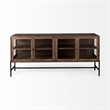 Pemberly Row Metal Base 4 Glass Door Cabinet Sideboard in Medium Brown/Black