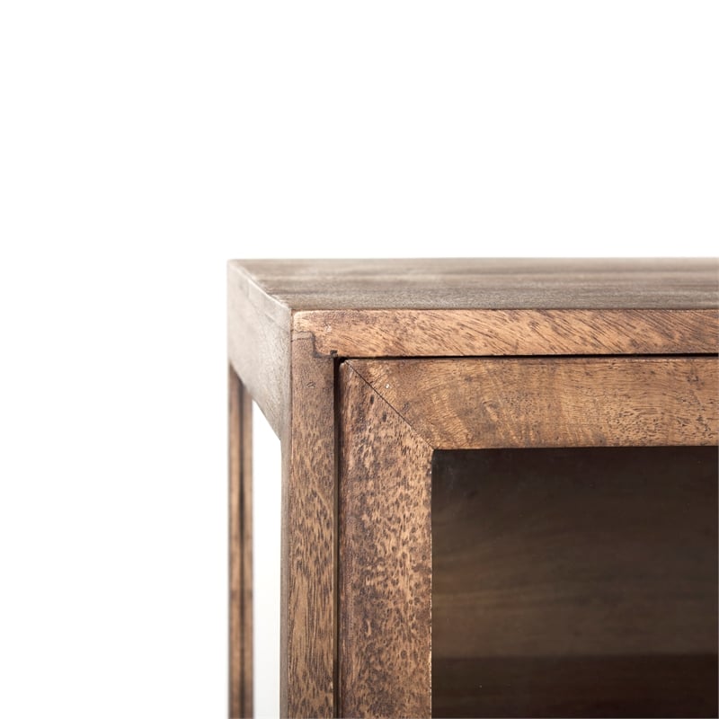 Pemberly Row Metal Base 4 Glass Door Cabinet Sideboard in Medium Brown/Black