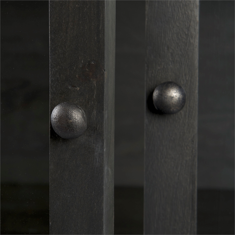 Pemberly Row Dark Brown Wood with Black Metal Base Display Cabinet