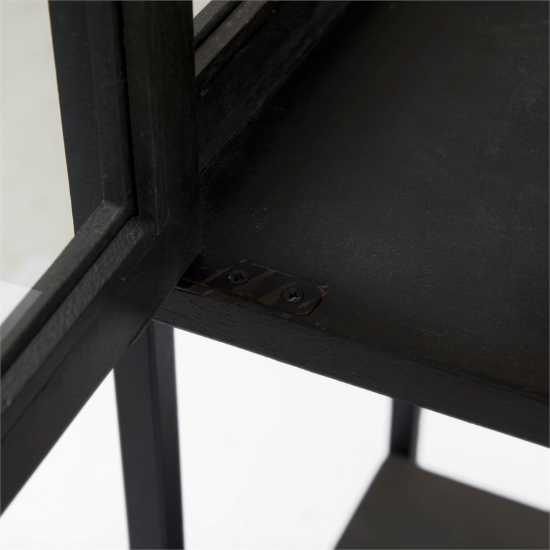 Pemberly Row Dark Brown Wood with Black Metal Base Display Cabinet