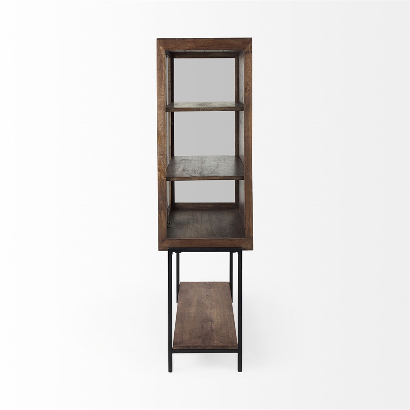 Pemberly Row Medium Brown Wood with Black Metal Base Display Cabinet