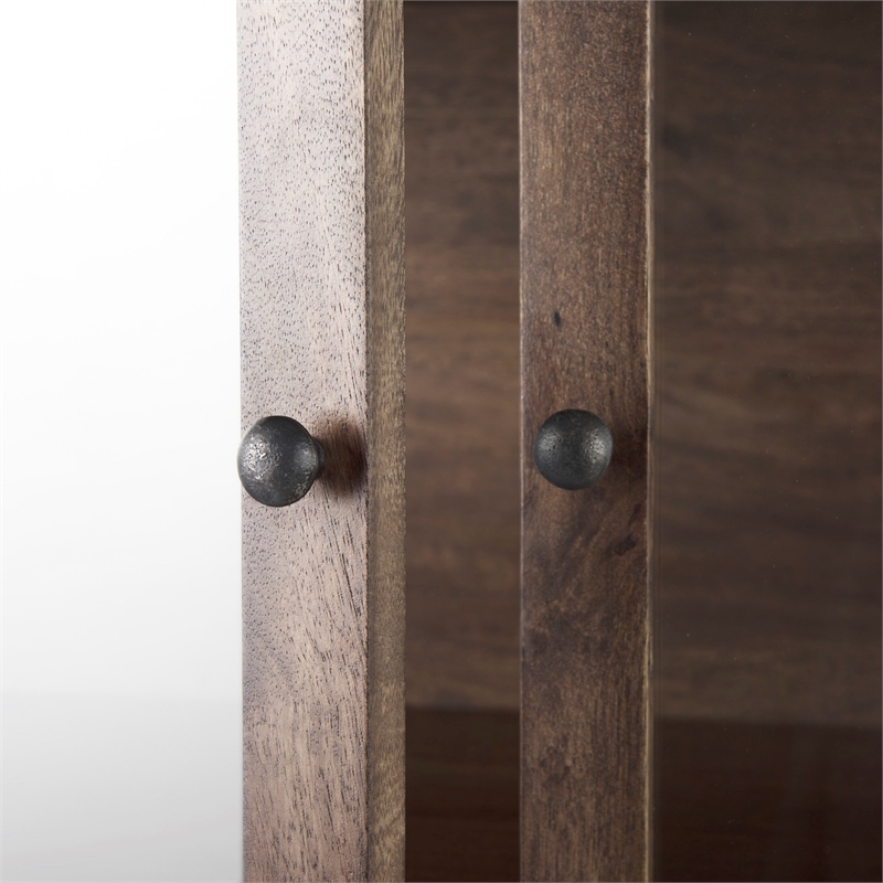 Pemberly Row Medium Brown Wood with Black Metal Base Display Cabinet