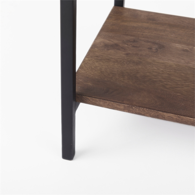 Pemberly Row Medium Brown Wood with Black Metal Base Display Cabinet