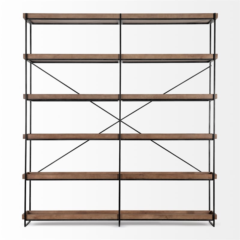 Pemberly Row Medium Brown Wood And Iron Five Tray Shelf Shelving Unit