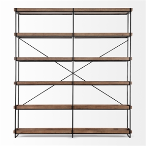 Pemberly Row Medium Brown Wood And Iron Five Tray Shelf Shelving Unit