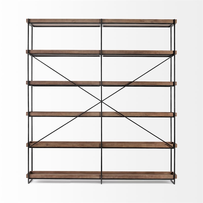 Pemberly Row Medium Brown Wood And Iron Five Tray Shelf Shelving Unit
