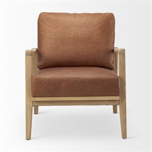 Pemberly Row Cognac Leather with Light Brown Wood Frame Accent Chair