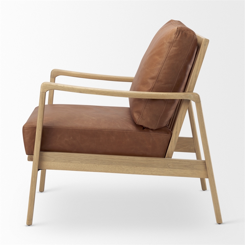 Pemberly Row Cognac Leather with Light Brown Wood Frame Accent Chair