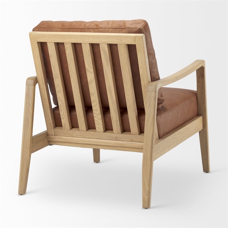 Pemberly Row Cognac Leather with Light Brown Wood Frame Accent Chair