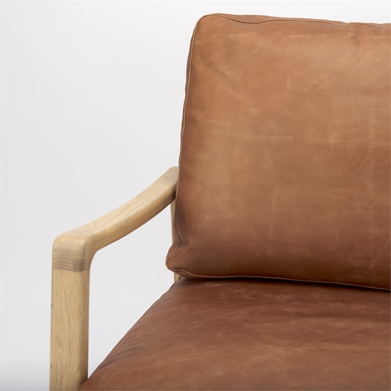 Pemberly Row Cognac Leather with Light Brown Wood Frame Accent Chair