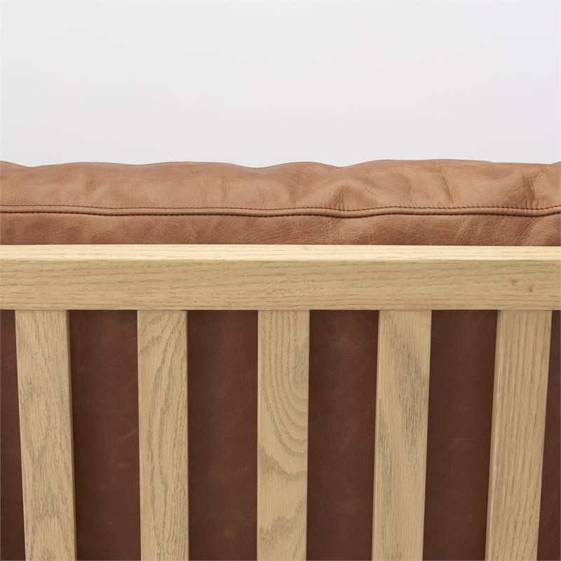 Pemberly Row Cognac Leather with Light Brown Wood Frame Accent Chair