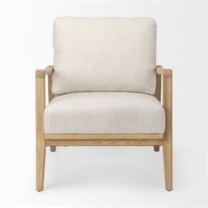 Pemberly Row Cream Fabric with Light Brown Wood Accent Chair