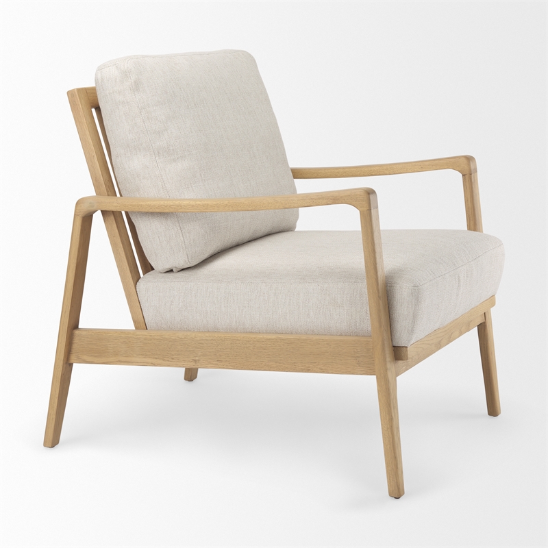 Pemberly Row Cream Fabric with Light Brown Wood Accent Chair