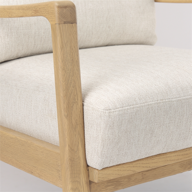 Pemberly Row Cream Fabric with Light Brown Wood Accent Chair