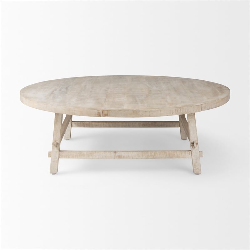Pemberly Row 48Lx48Wx16H Round Blonde Wood Coffee Table in Beige