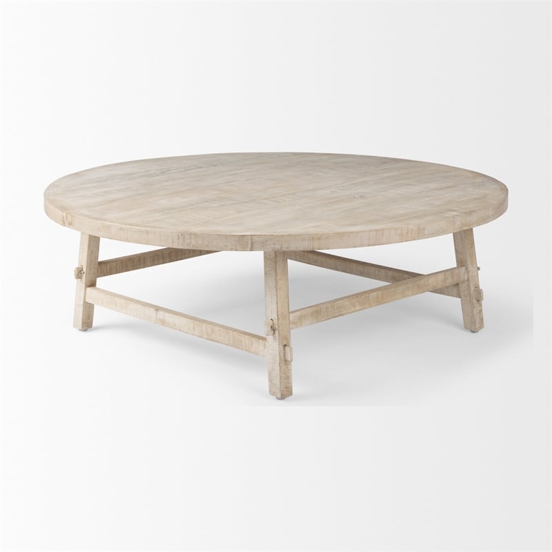 Pemberly Row 48Lx48Wx16H Round Blonde Wood Coffee Table in Beige