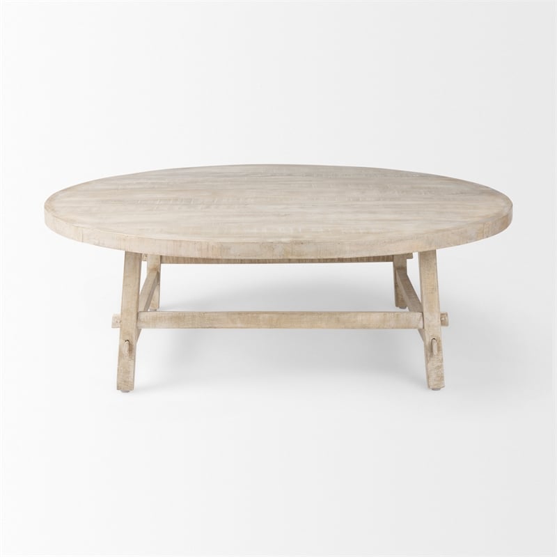 Pemberly Row 48Lx48Wx16H Round Blonde Wood Coffee Table in Beige