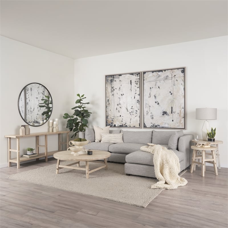 Pemberly Row 48Lx48Wx16H Round Blonde Wood Coffee Table in Beige