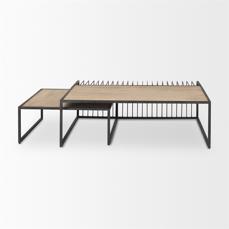 Pemberly Row Black Metal with Light Wood Nesting Coffee Table