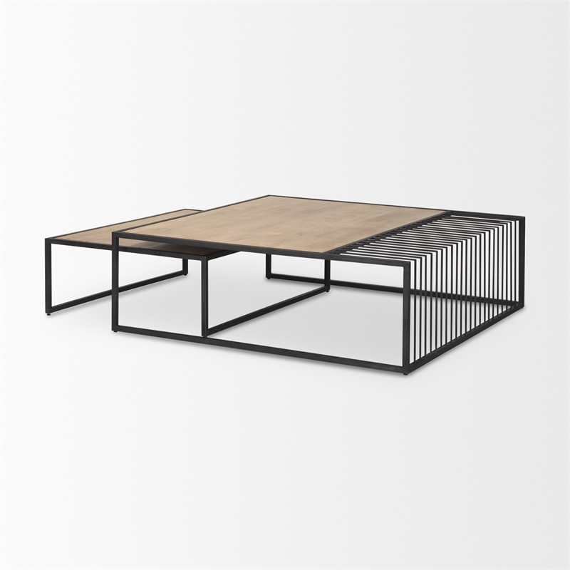 Pemberly Row Black Metal with Light Wood Nesting Coffee Table