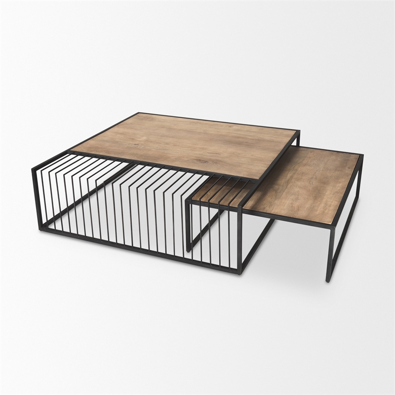 Pemberly Row Black Metal with Light Wood Nesting Coffee Table
