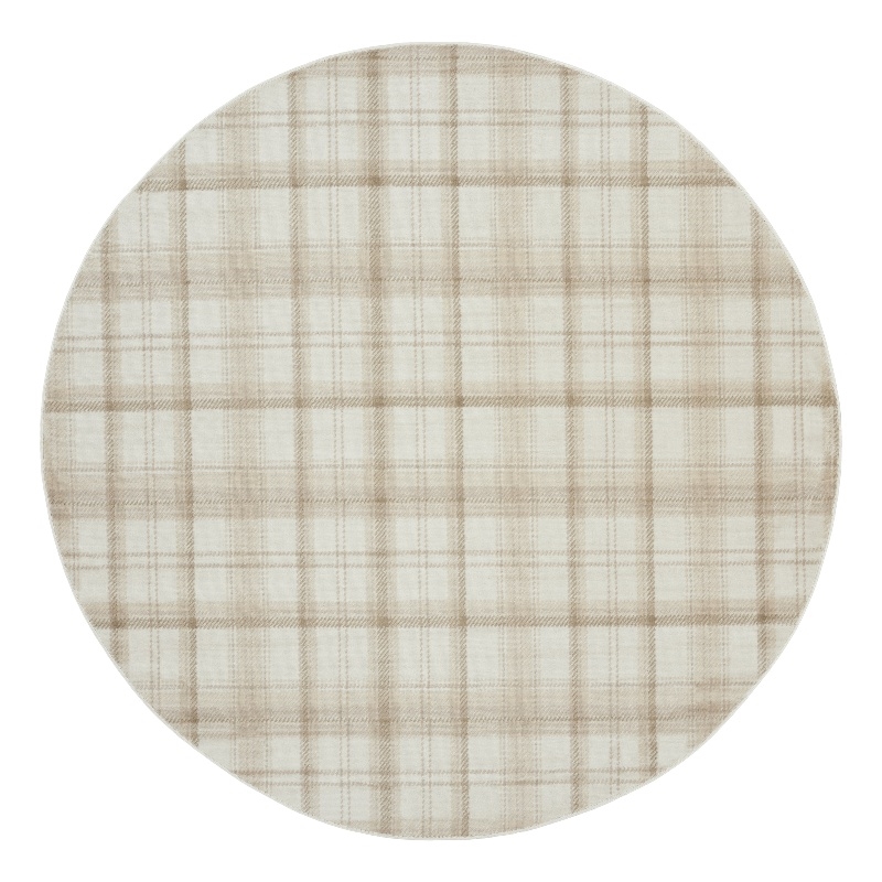 Pemberly Row Contemporary 8' Round Ivory Beige Fabric Area Rug