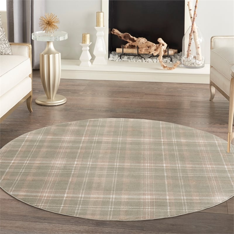 Pemberly Row Modern / Contemporary 8' Round Olive Fabric Area Rug