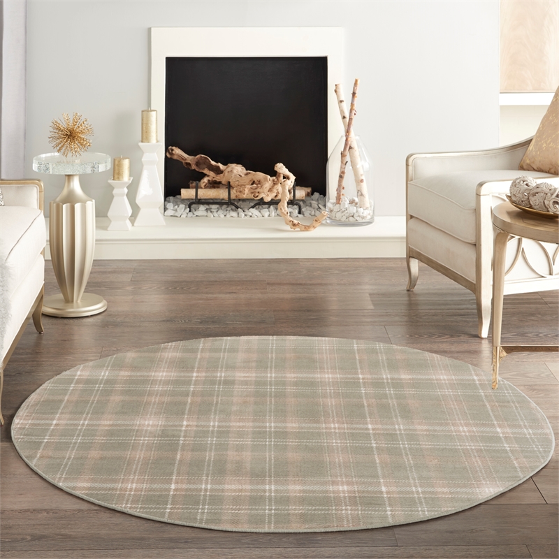 Pemberly Row Modern / Contemporary 8' Round Olive Fabric Area Rug