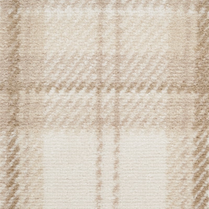 Pemberly Row Contemporary 5' Round Ivory Beige Fabric Area Rug