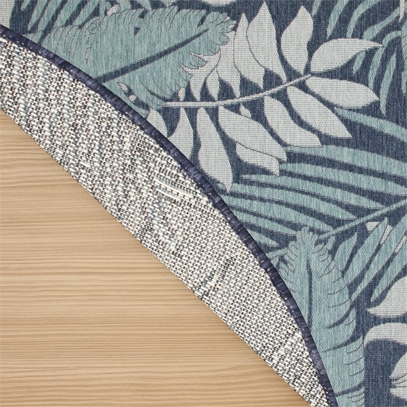 Pemberly Row Contemporary Garden Oasis 8' Round Navy Fabric Area Rug