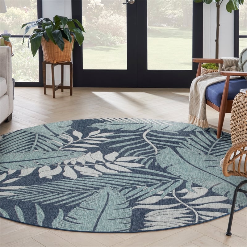 Pemberly Row Contemporary Garden Oasis 8' Round Navy Fabric Area Rug