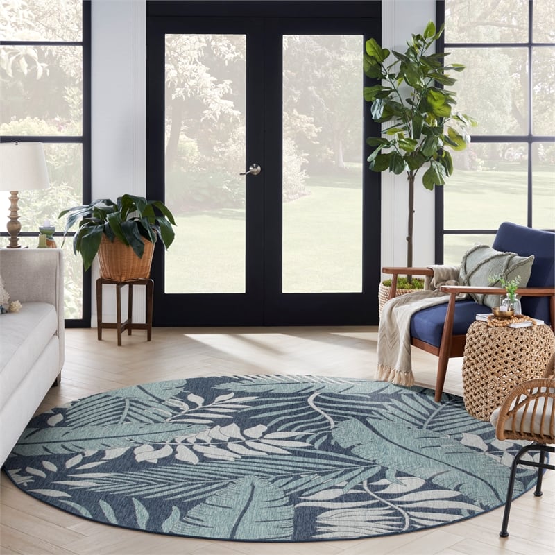 Pemberly Row Contemporary Garden Oasis 8' Round Navy Fabric Area Rug