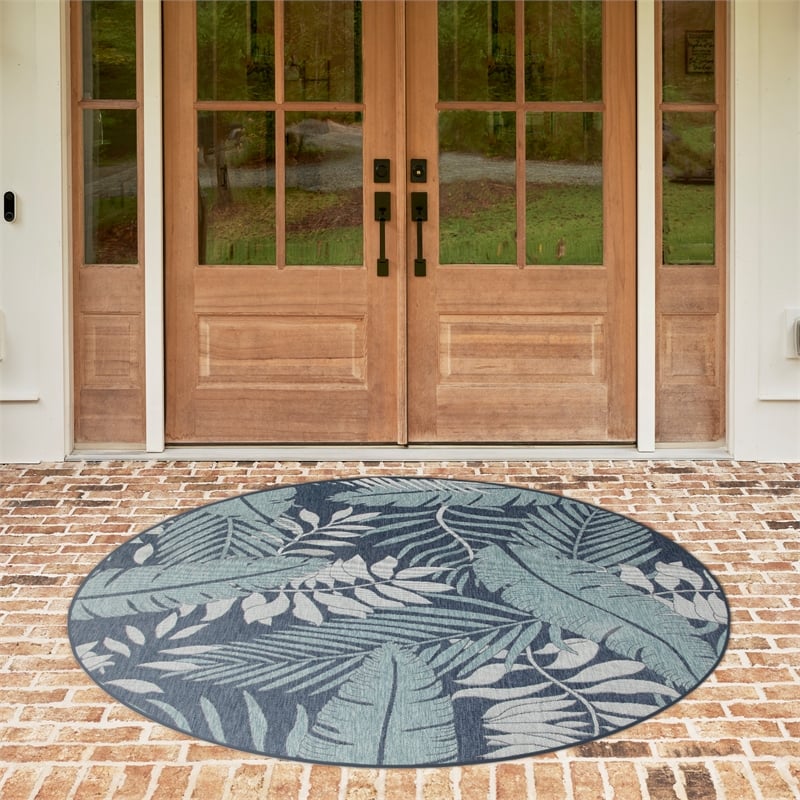 Pemberly Row Contemporary Garden Oasis 8' Round Navy Fabric Area Rug