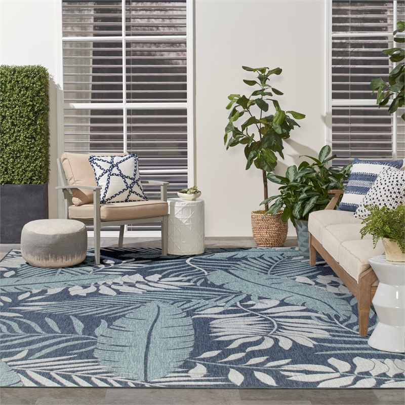 Pemberly Row Contemporary Garden Oasis 10'x14' Navy Fabric Area Rug