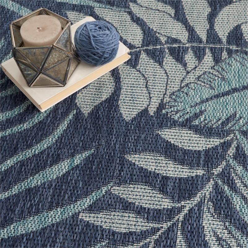 Pemberly Row Contemporary Garden Oasis 10'x14' Navy Fabric Area Rug