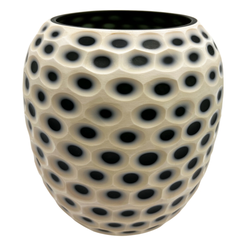Pemberly Row Decorative Handmade Carved Lattice Glass Vase in Beige