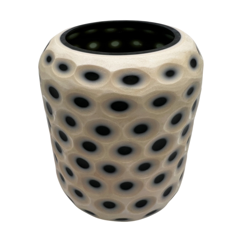 Pemberly Row Decorative Handmade Carved Lattice Glass Vase in Beige