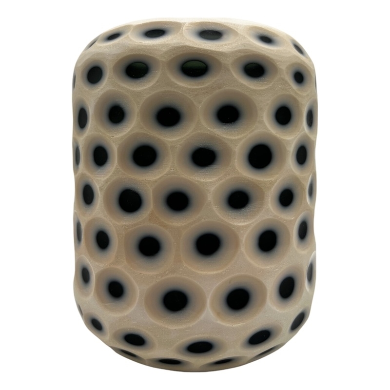 Pemberly Row Decorative Handmade Carved Lattice Glass Vase in Beige