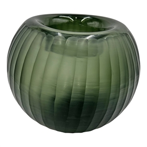 Pemberly Row 9&quot Wide Decorative Handmade Green Round Pumpkin Glass Vase