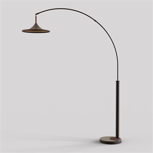 Pemberly Row 1-Light Arc Floor Lamp - Black Walnut Gold Leaf Marble Base Dimmer