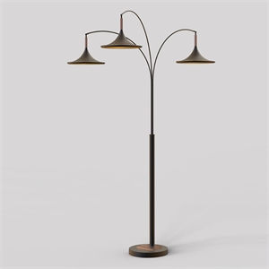 Pemberly Row 3-Light Arc Floor Lamp - Black Walnut Gold Leaf Marble Base Dimmer